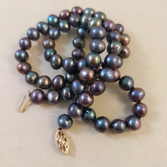 Vintage Black Pearl Necklace With Gold 585 (14K) Lock - Picture 9 of 15